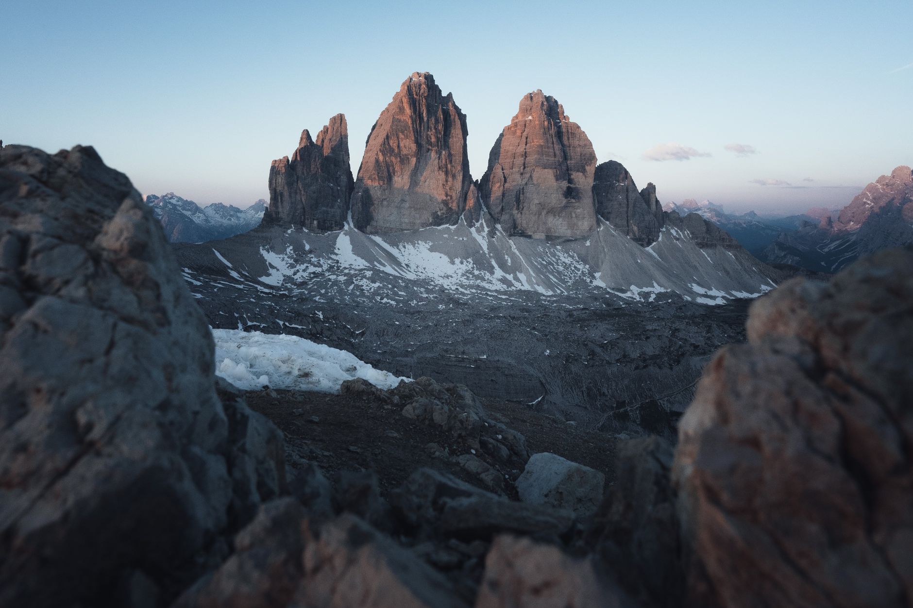 Dolomites mountain pass at sunset